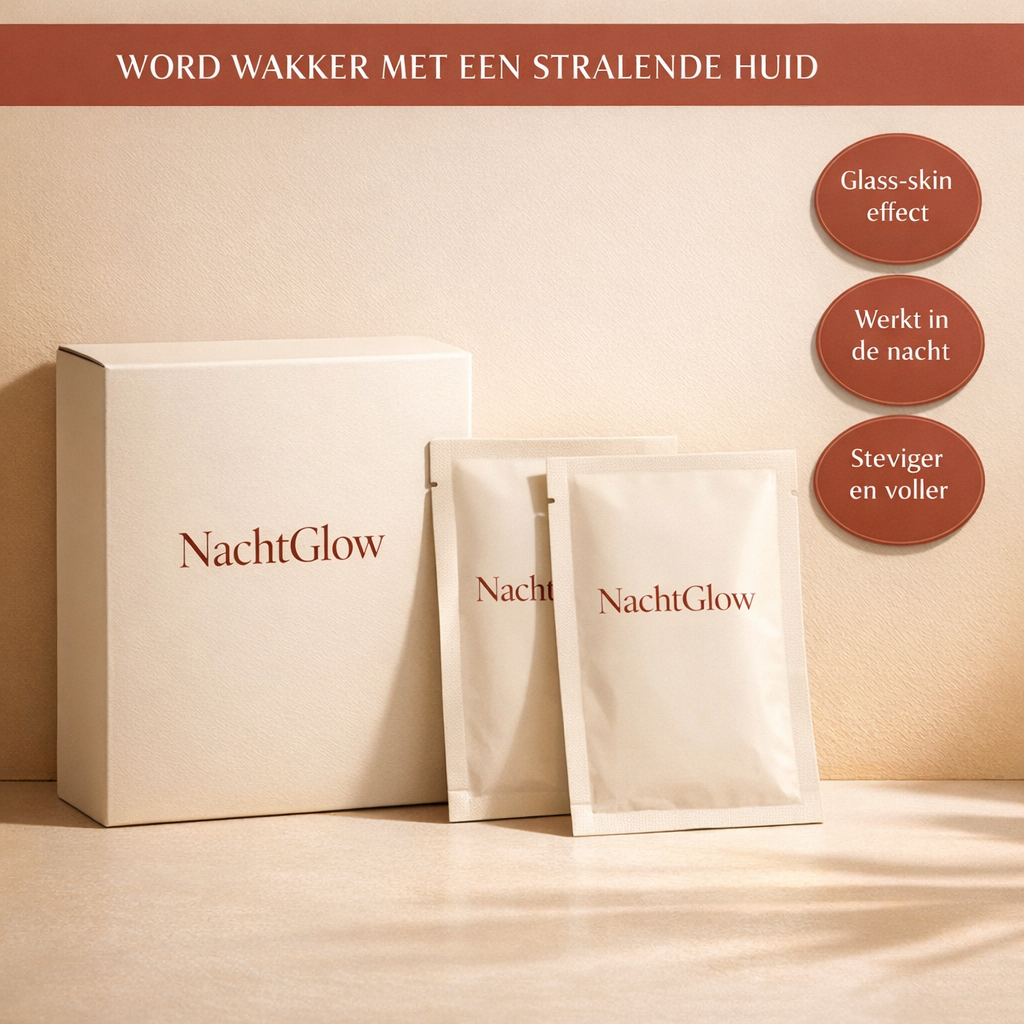 NachtGlow Collageen Masker — hero met aanbod-badges
